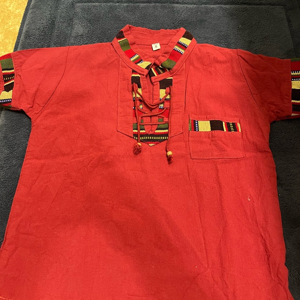 New WOT Boys Size 8 Guayabera Dark maroon Color .